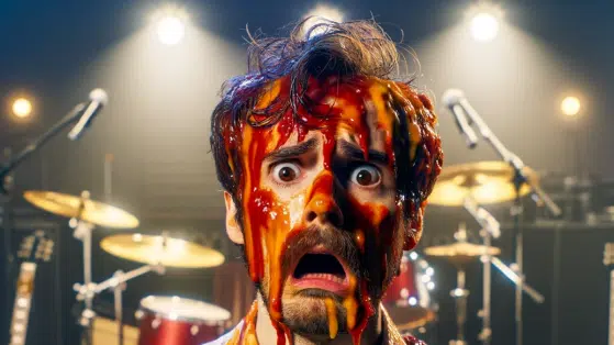 Musicien recouvert de sauce